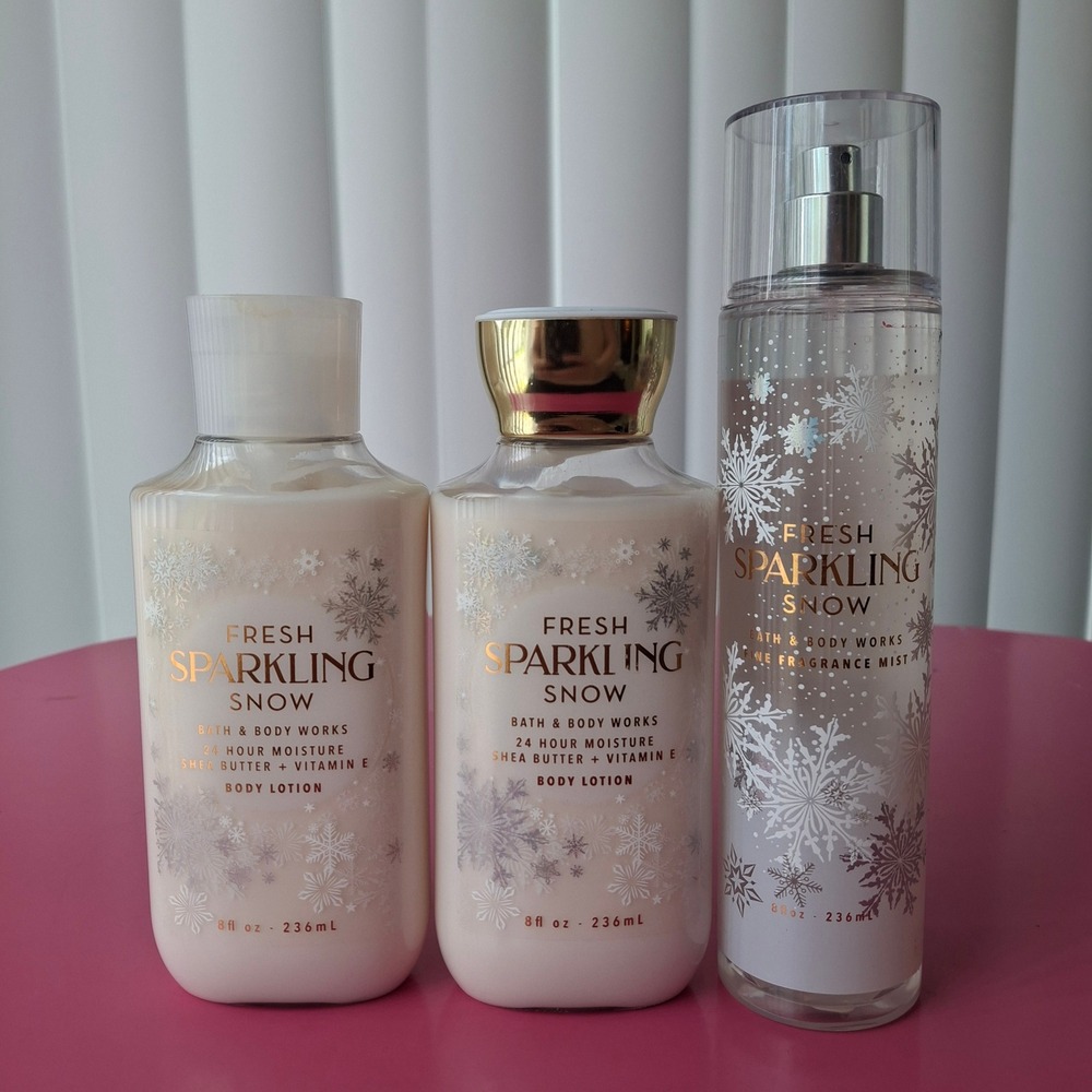 Bath & Body Works FRESH SPARKLING SNOW Lotion & Fragrance Mist Set of 3